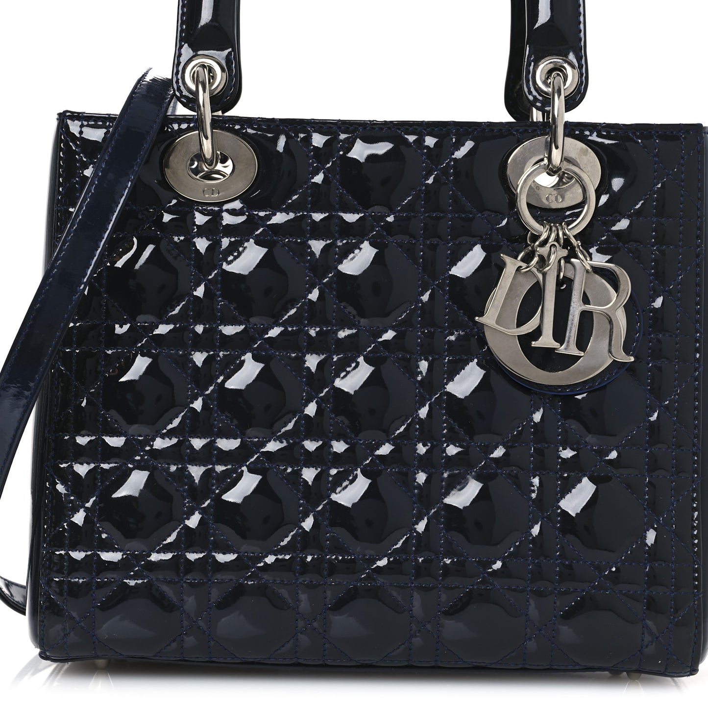 Patent Cannage Medium Lady Dior Navy Blue