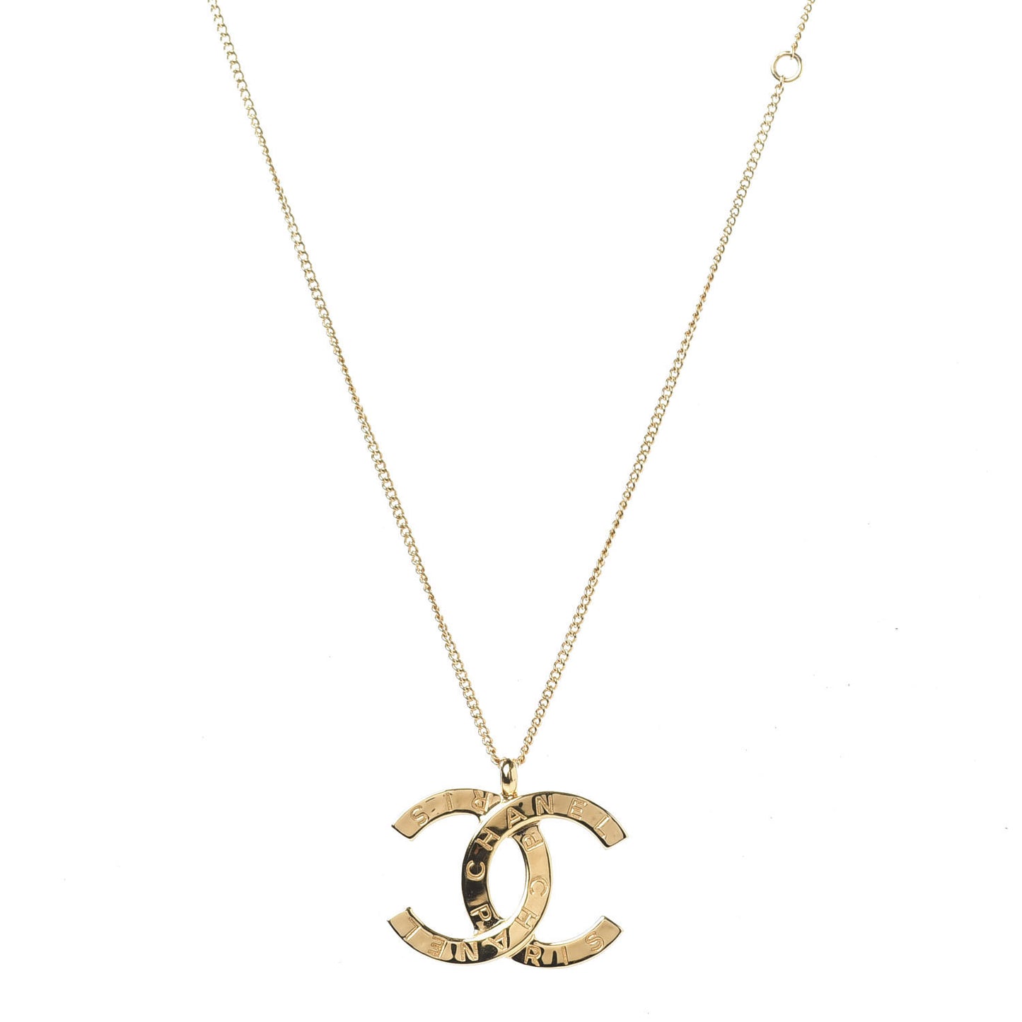 Metal CC Paris Button Necklace Gold