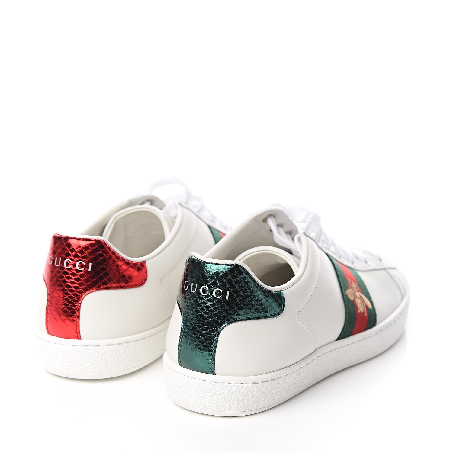 Gucci Calfskin Ayers Bee Embroidered Womens Ace Sneakers 36.5 White Green 4 of 9