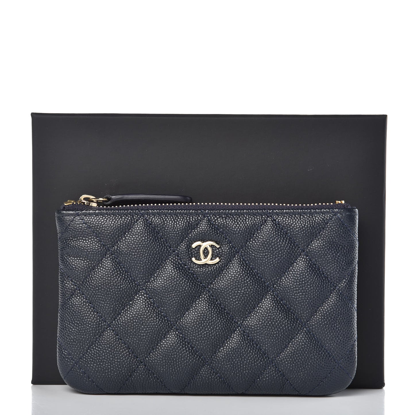 Metallic Caviar Quilted Small Cosmetic Case Dark Blue