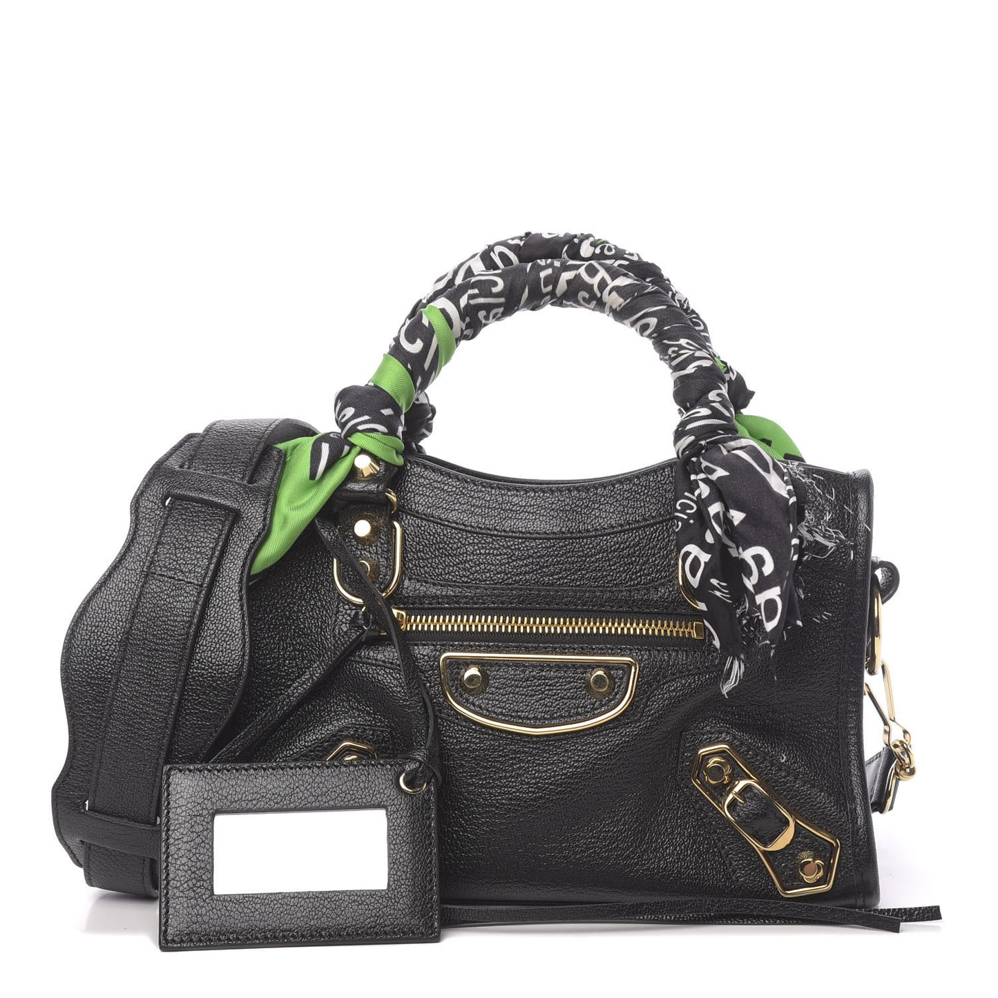 Chevre Gold Metallic Edge Hardware Mini Cityscarf Black
