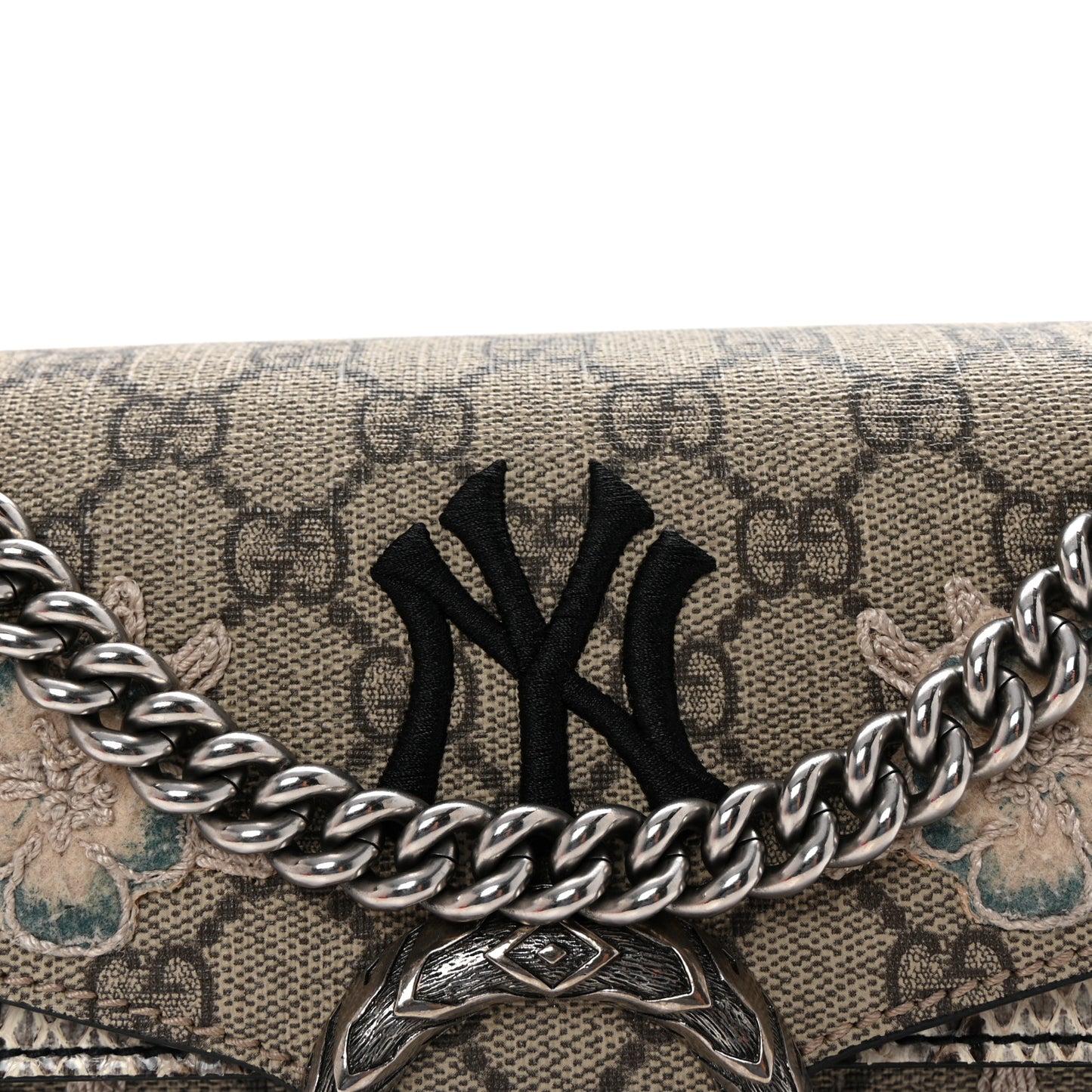 X MLB GG Supreme Monogram Snakeskin NY Yankees Patch Embroidered Small Dionysus Shoulder Bag