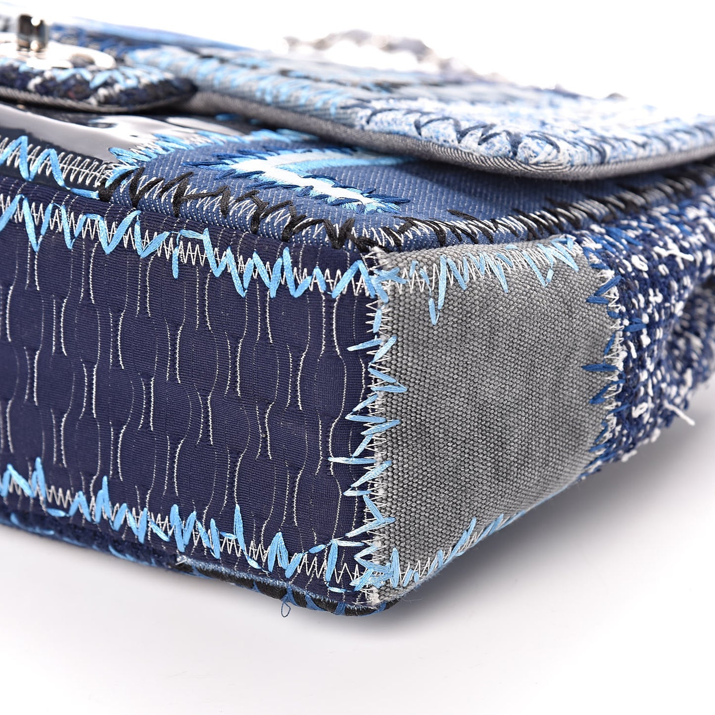 Denim Tweed Patchwork Jumbo Single Flap Blue