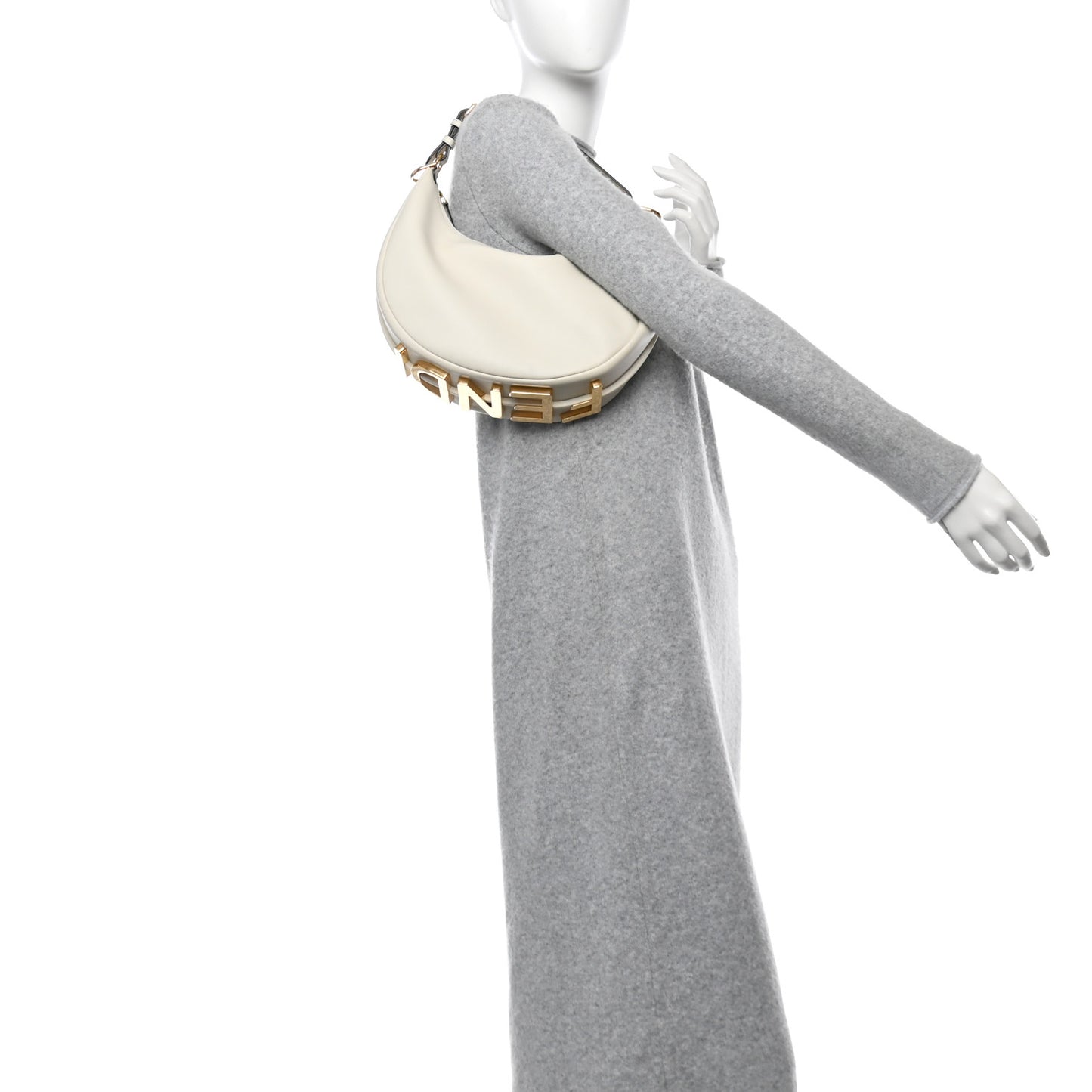 Vitello Grace Matte Small Fendigraphy Hobo Bag White Ice