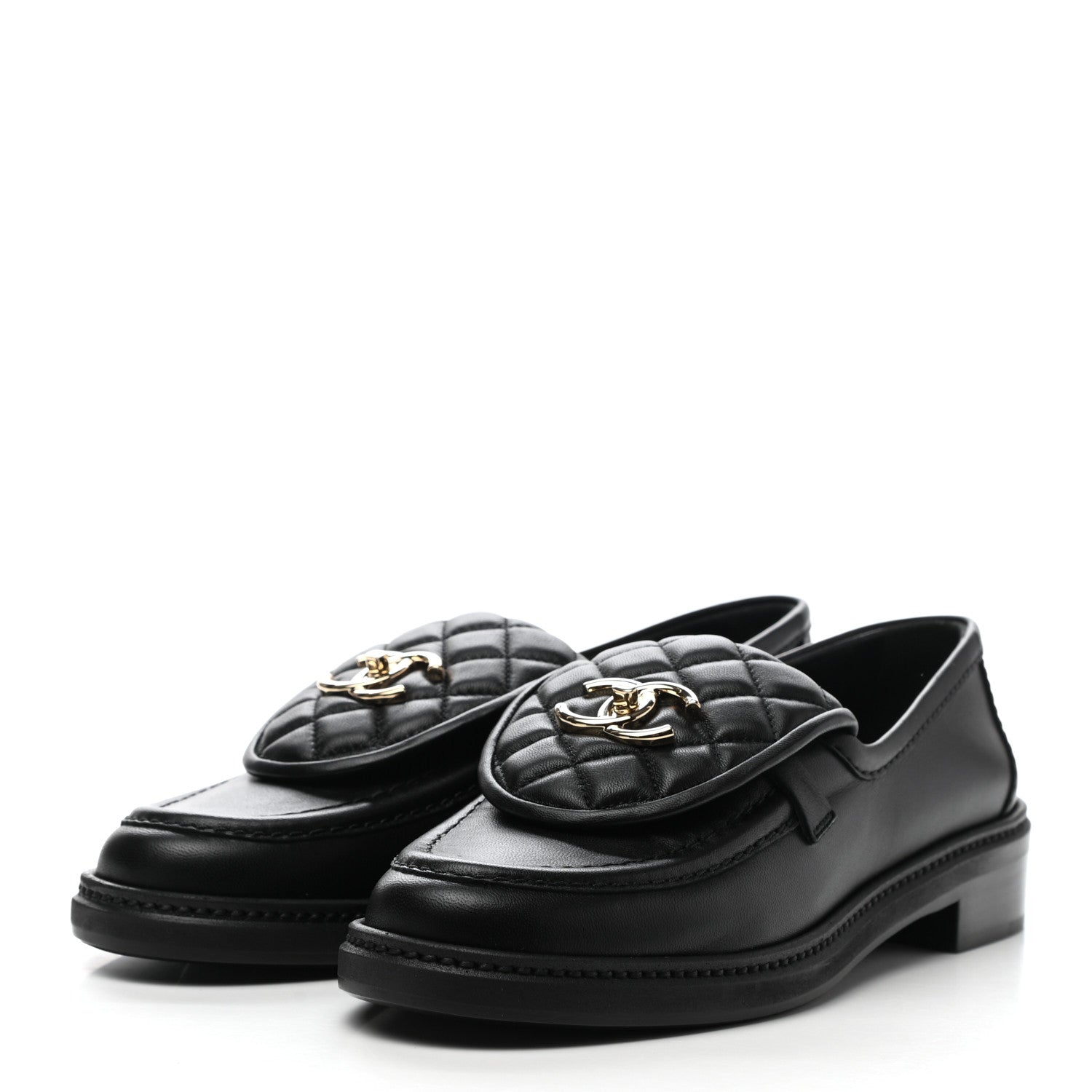 Chanel Lambskin Quilted CC Turnlock Loafers 38 Black 3 of 9