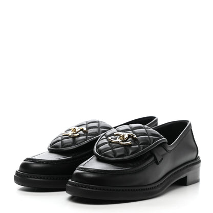 Chanel Lambskin Quilted CC Turnlock Loafers 38 Black 3 of 9