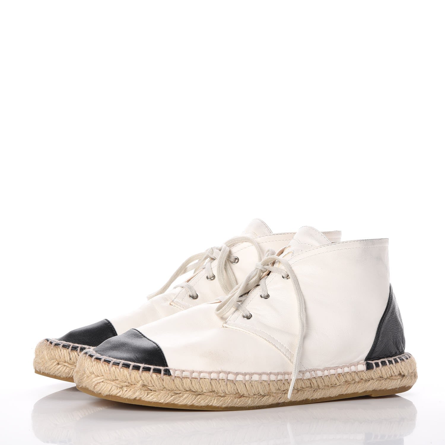 Chanel Lambskin Cap Toe Lace Up Espadrilles 40 Beige Black 3 of 17