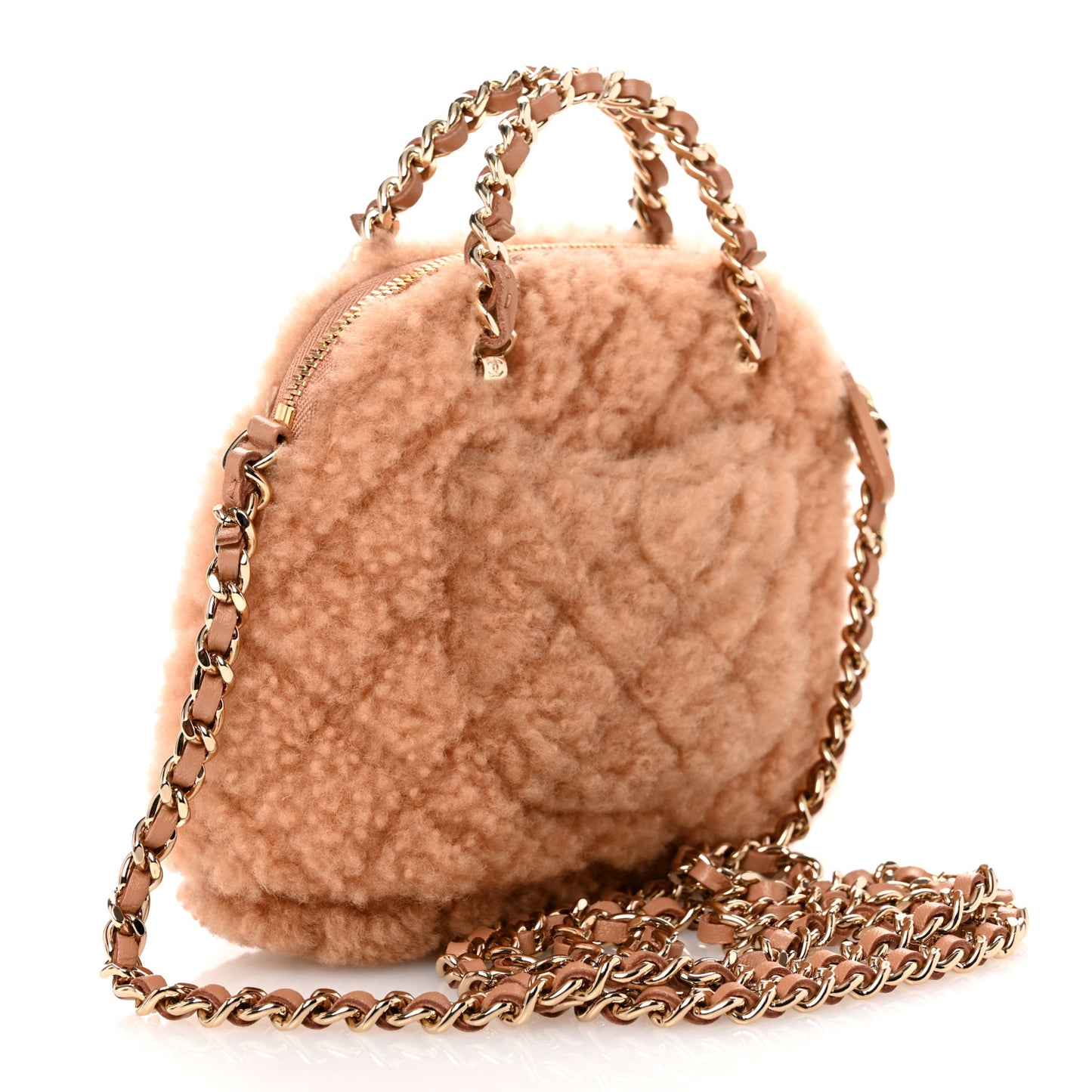 Shearling Quilted Shiny Coco Clutch With Chain Dark Beige