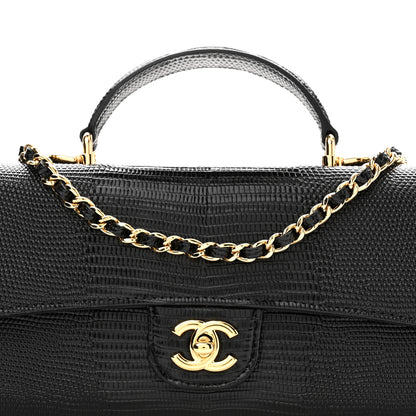 Chanel Calfskin Lizard Embossed Top Handle Clutch With Chain Black 9 of 12