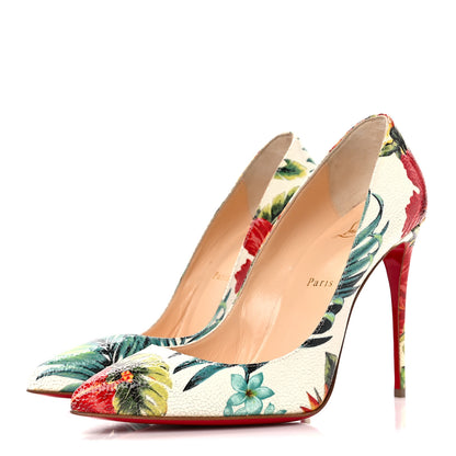 Christian Louboutin Crackled Calfskin Hawaiian Print Pigalle Follies 100 Pumps 40.5 White 3 of 9