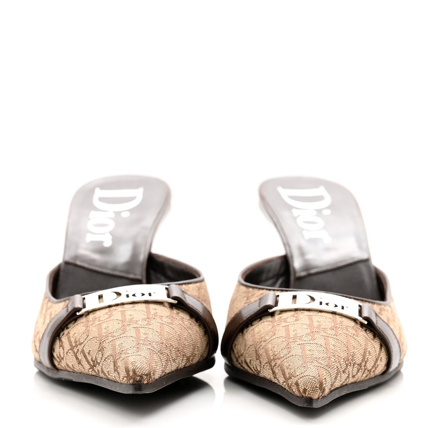 Canvas Monogram Pointed Toe Mules 37 Brown