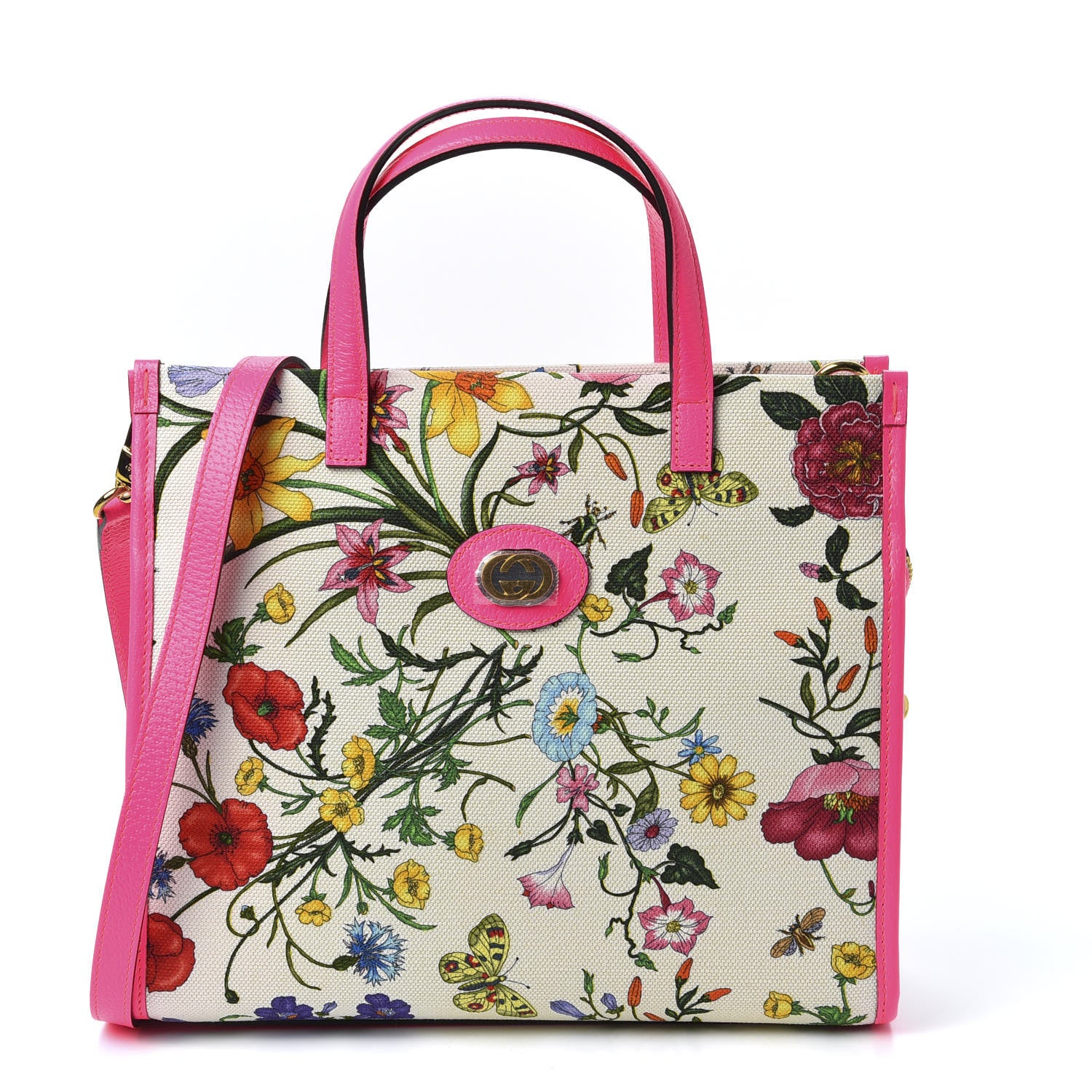 Gucci Canvas Medium Flora Tote Fuchsia 1 of 9
