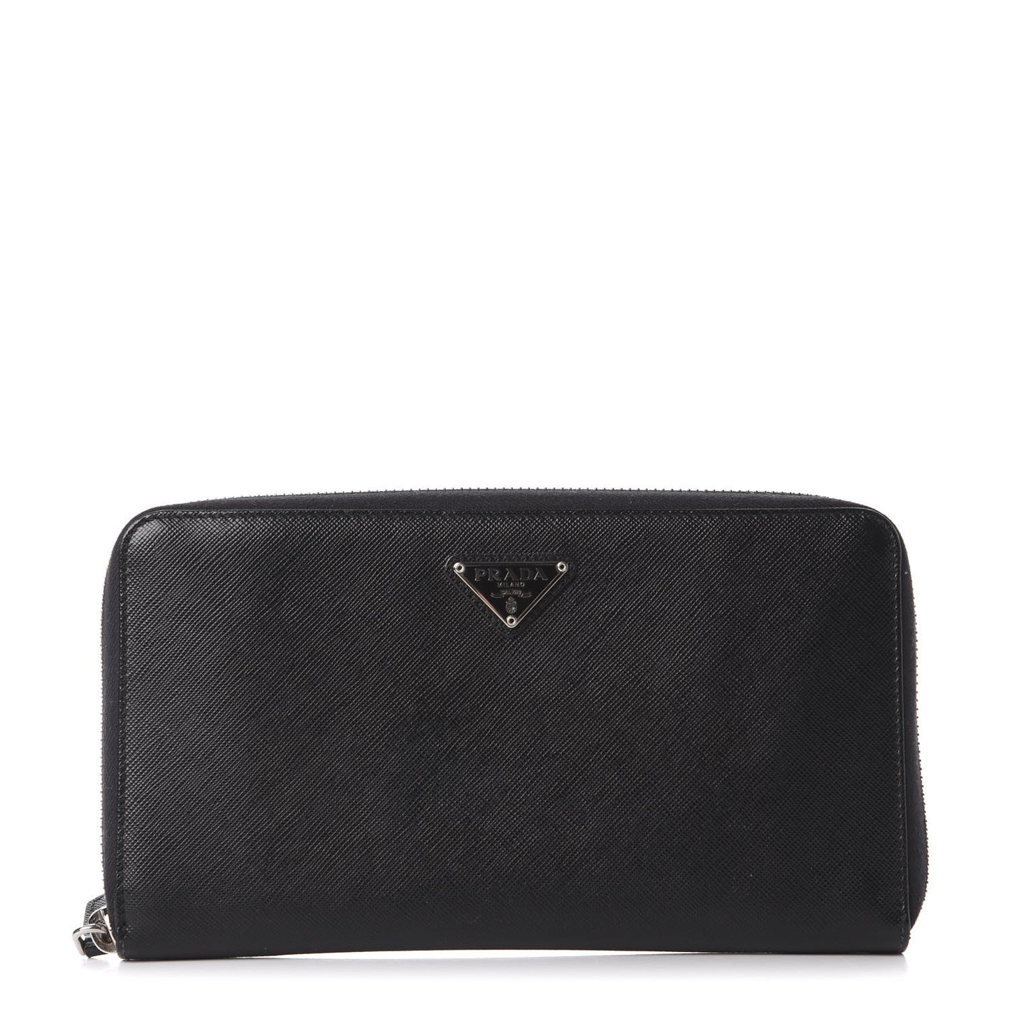 Saffiano Metal Large Zip Around Travel Wallet Black
