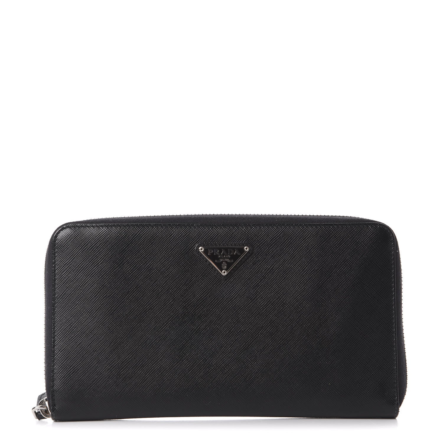 Prada Saffiano Metal Large Zip Around Travel Wallet Black 1 of 10