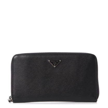 Prada Saffiano Metal Large Zip Around Travel Wallet Black 1 of 10
