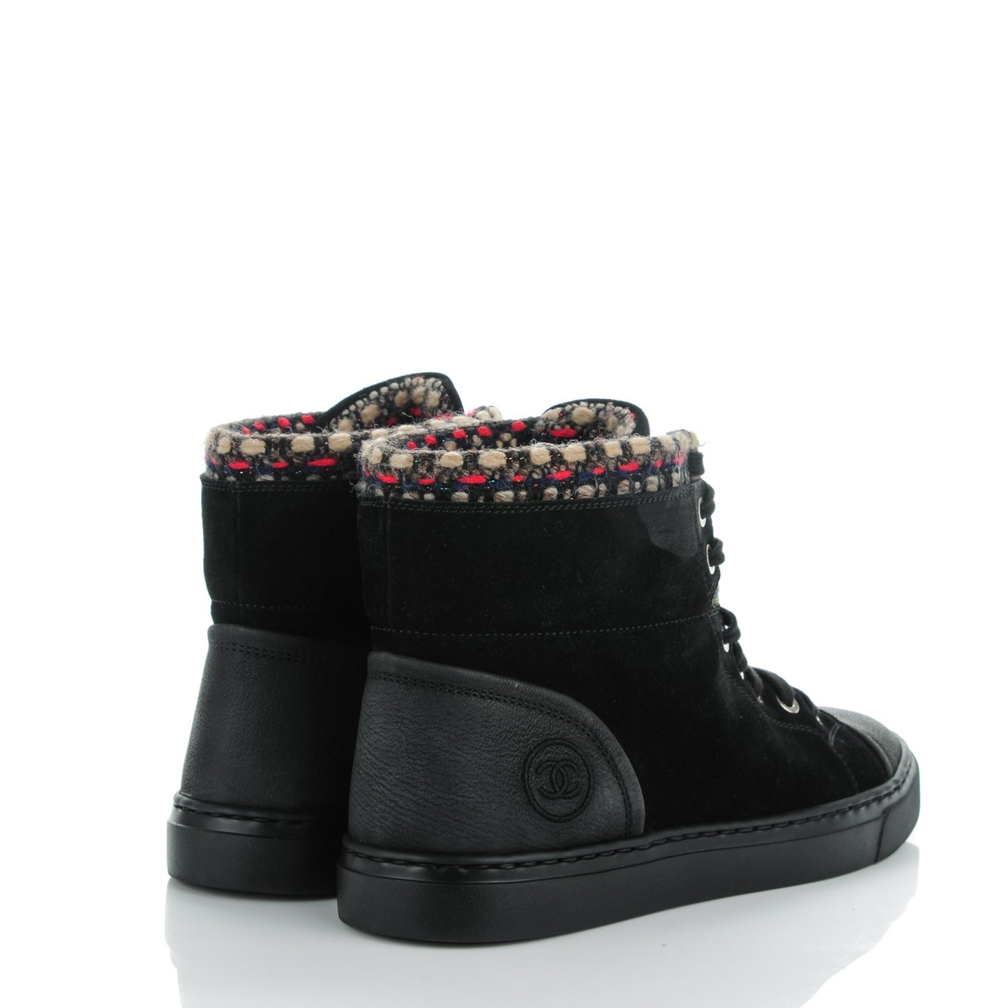Suede Tweed High Top Sneakers 37 Black