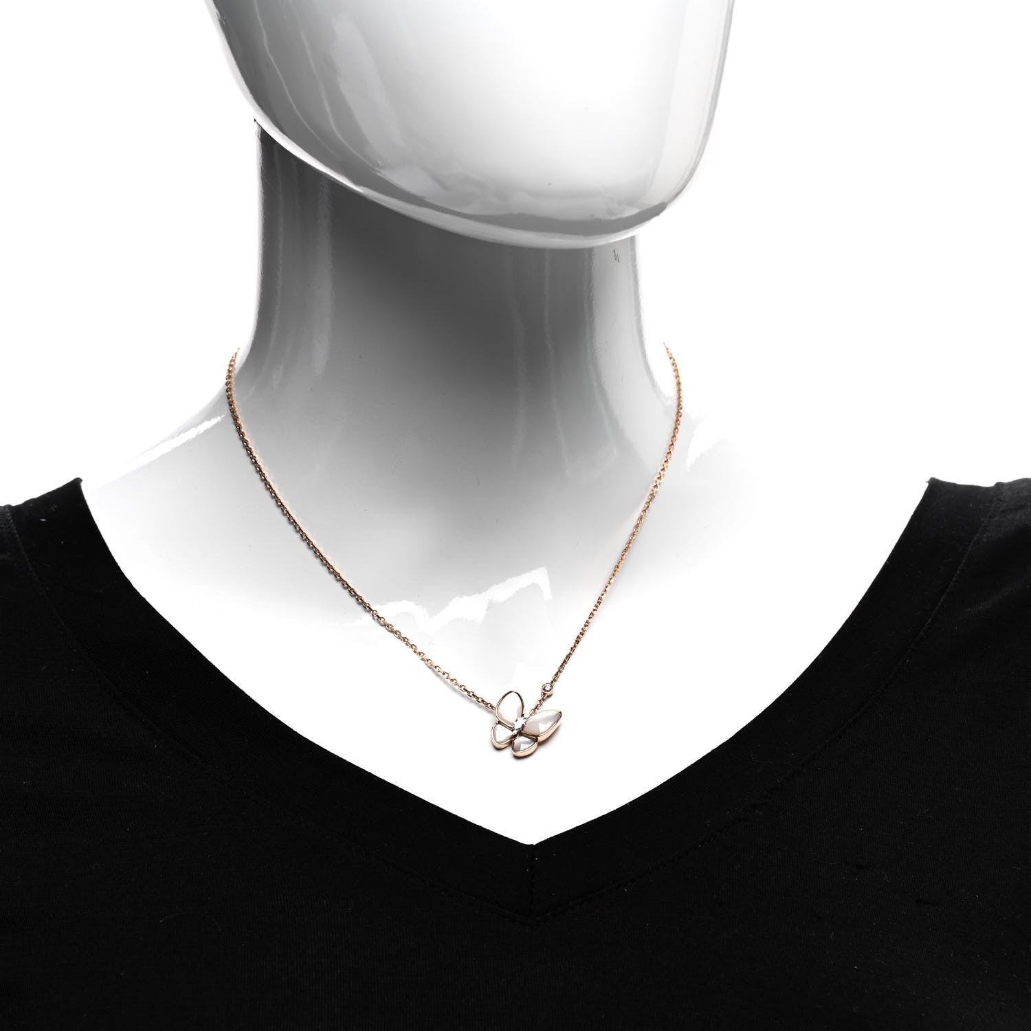 Van Cleef & Arpels 18K Rose Gold Diamond Mother of Pearl Two Butterfly Pendant Necklace 2 of 6