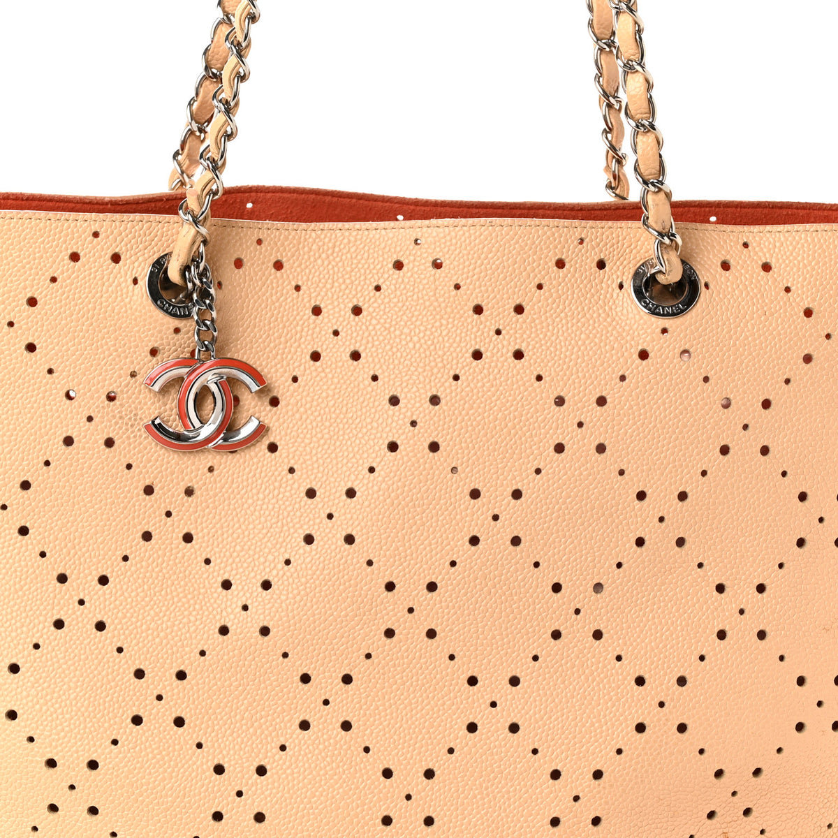 Chanel Perforated Grained Calfskin Large Shopping Tote Light Beige Orange 9 of 13