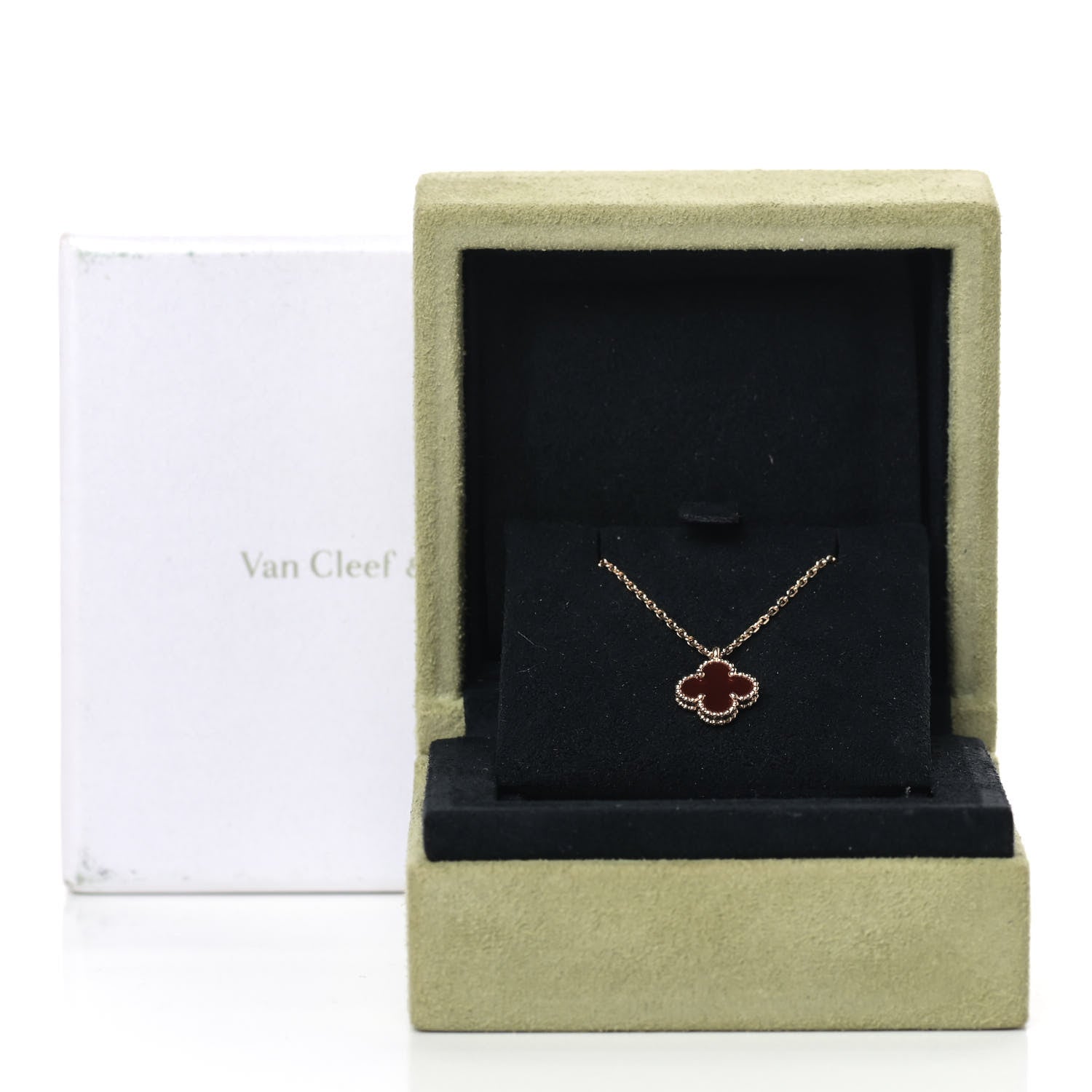 Van Cleef & Arpels 18K Rose Gold Carnelian Sweet Alhambra Pendant Necklace 6 of 6