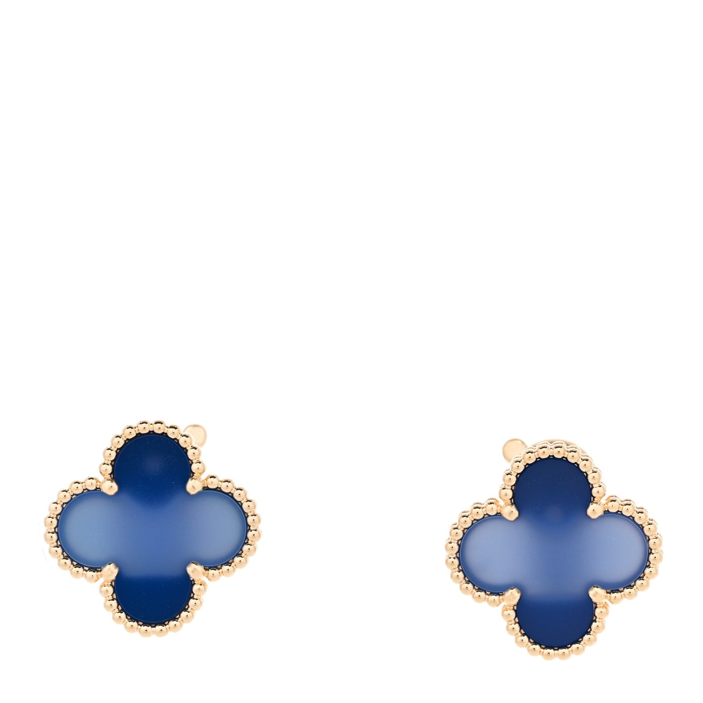 18K Yellow Gold Blue Agate Vintage Alhambra Earrings