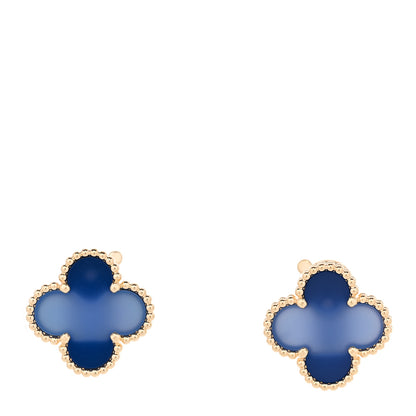 Van Cleef & Arpels 18K Yellow Gold Blue Agate Vintage Alhambra Earrings 1 of 5