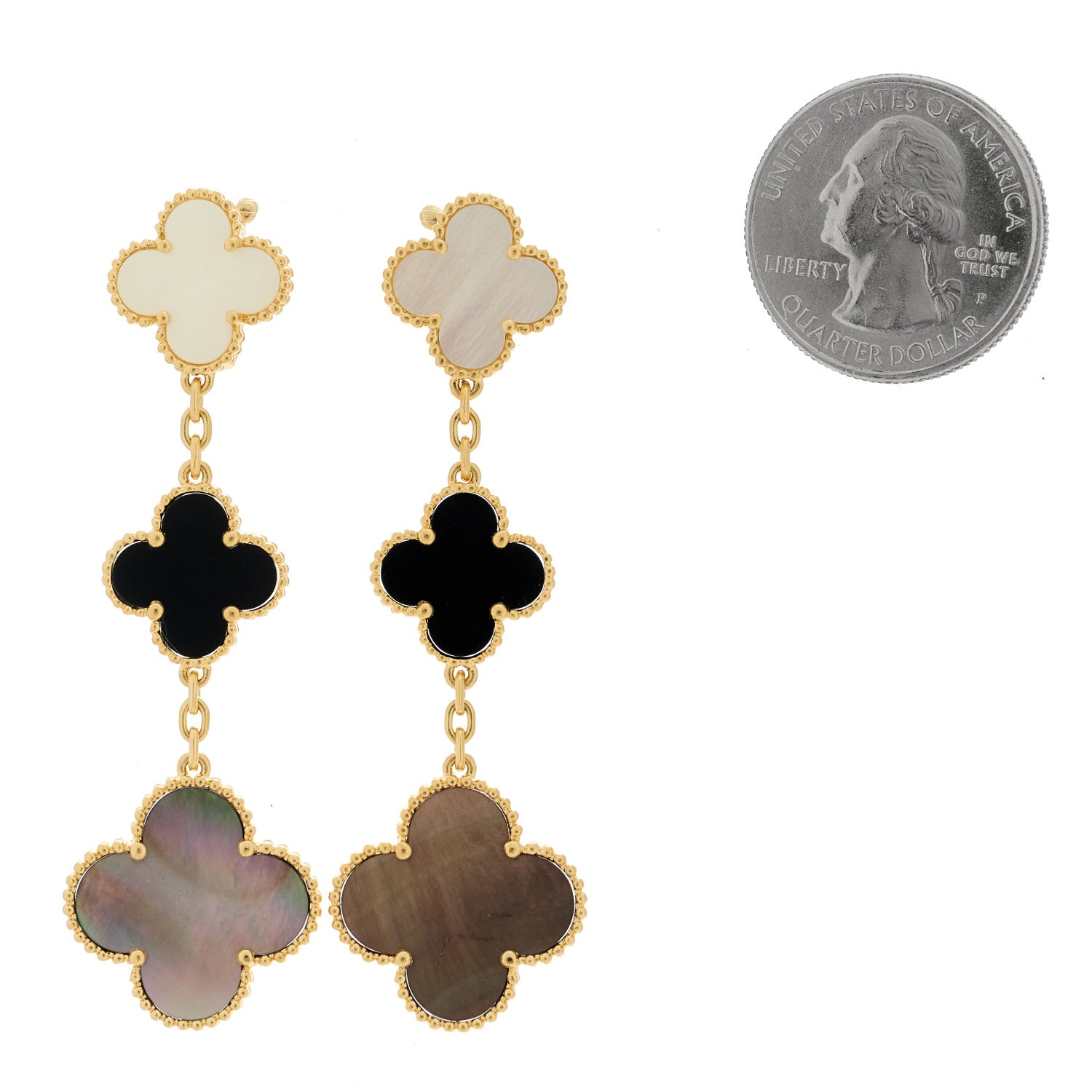 Van Cleef & Arpels 18K Yellow Gold Mother of Pearl Black Onyx 3 Motifs Magic Alhambra Earrings 2 of 5