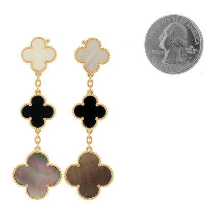 Van Cleef & Arpels 18K Yellow Gold Mother of Pearl Black Onyx 3 Motifs Magic Alhambra Earrings 2 of 5
