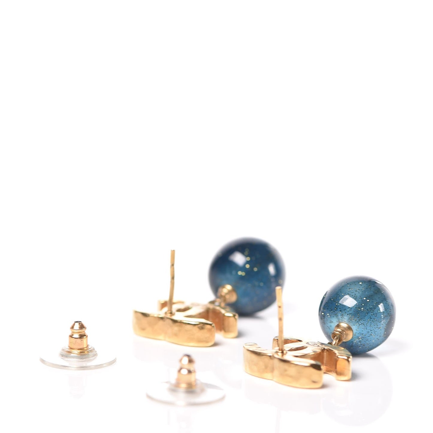 Bead CC Drop Earrings Gold Blue