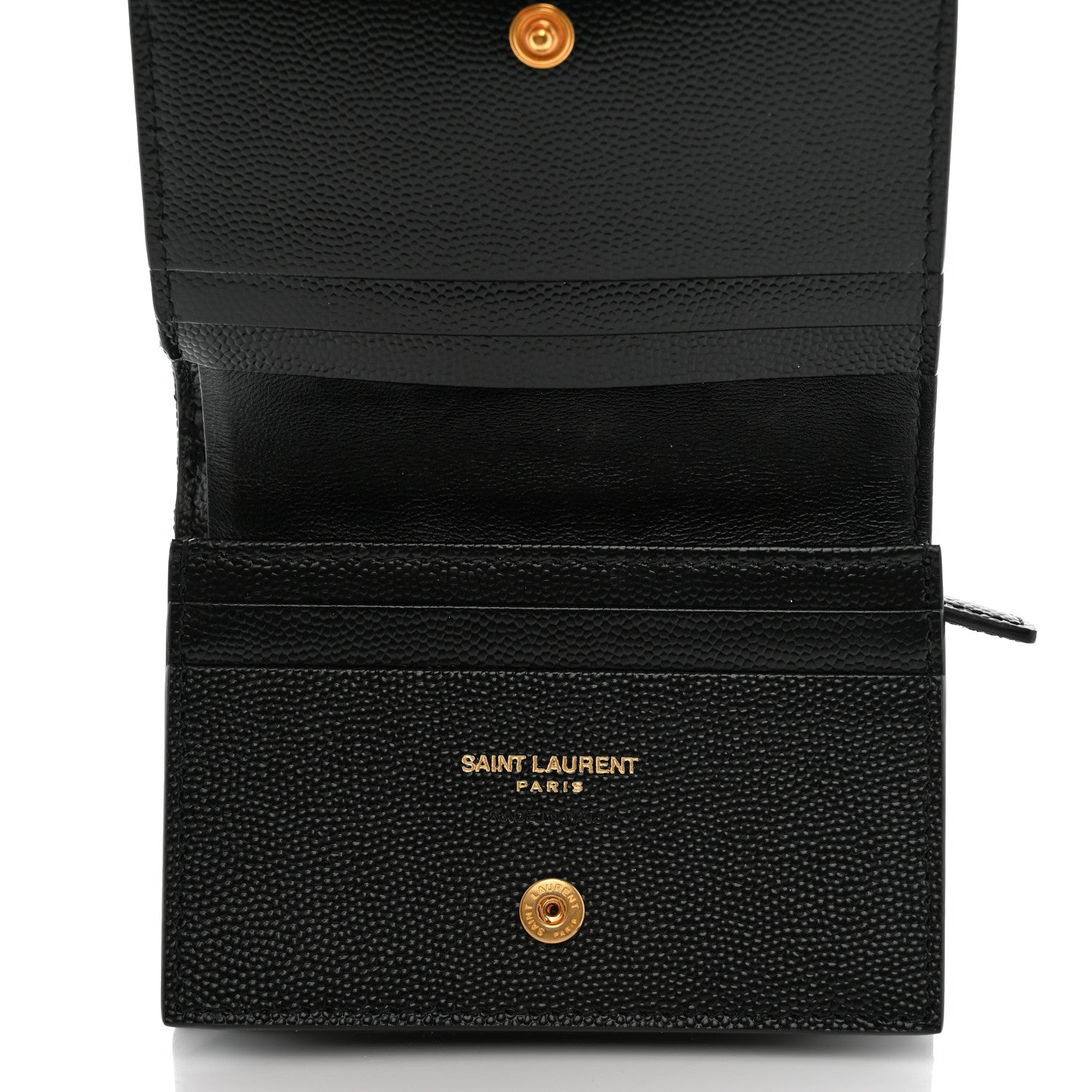 Saint Laurent Grain De Poudre Matelasse Chevron Monogram Flap Card Case Black 5 of 8