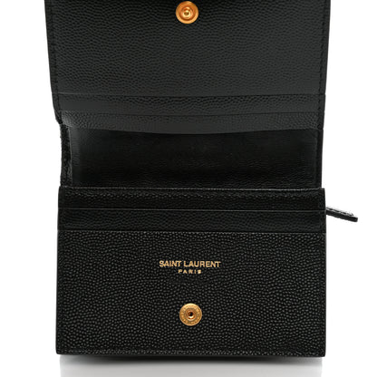 Saint Laurent Grain De Poudre Matelasse Chevron Monogram Flap Card Case Black 5 of 8