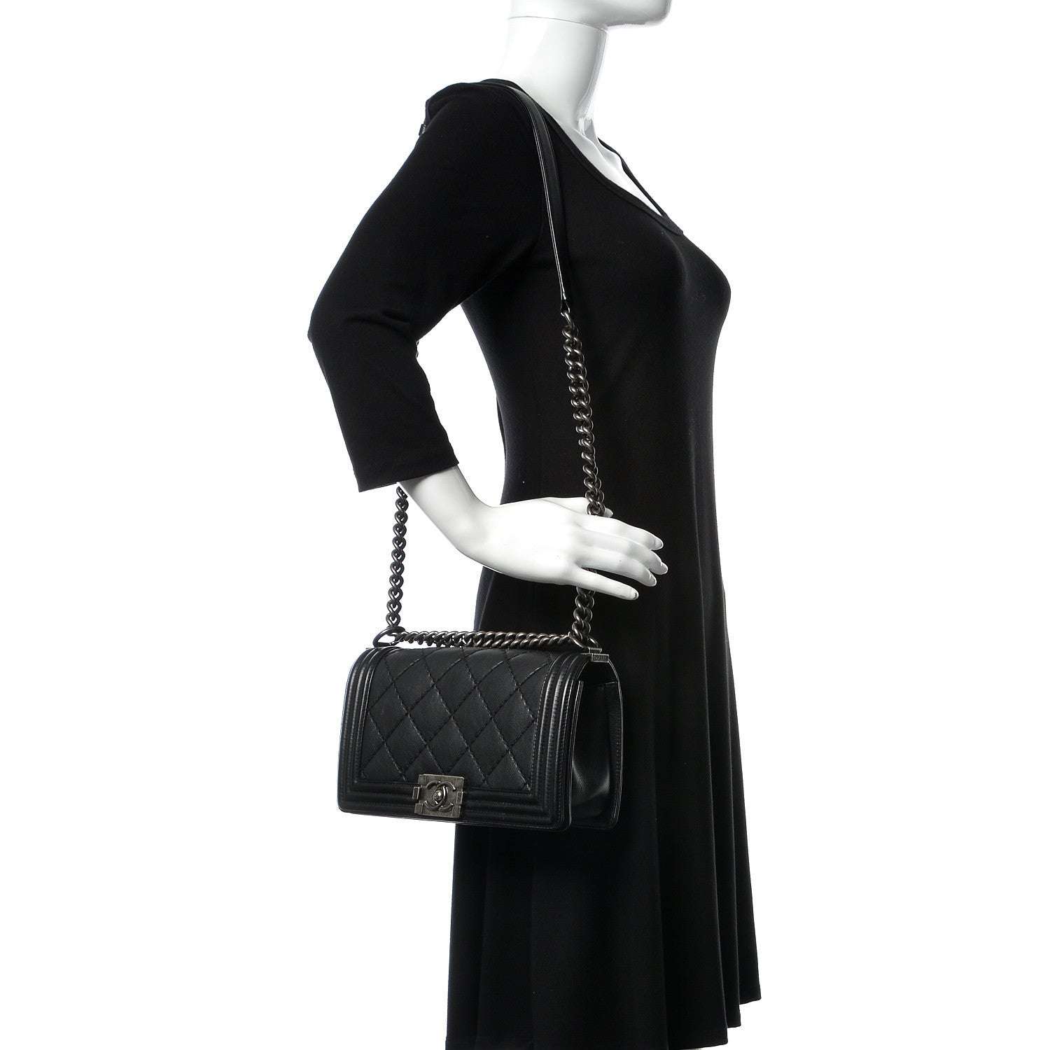 Chanel Calfskin Double Stitch Medium Boy Flap Black 2 of 14