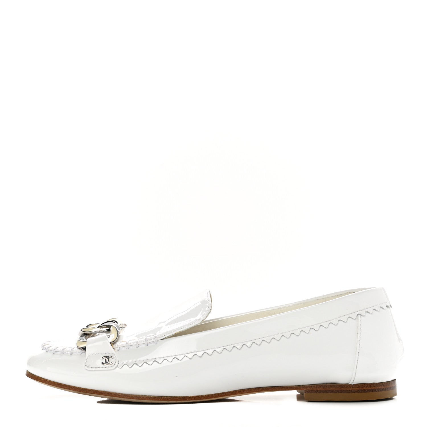 Chanel Patent CC Mocassin Loafers 38 White 1 of 9