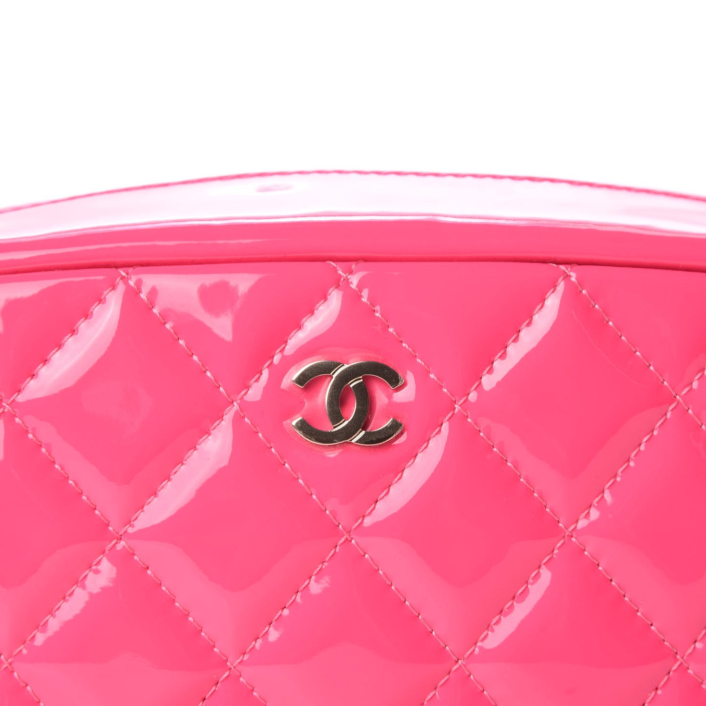 Patent Quilted Medium Curvy Pouch Cosmetic Case Pink