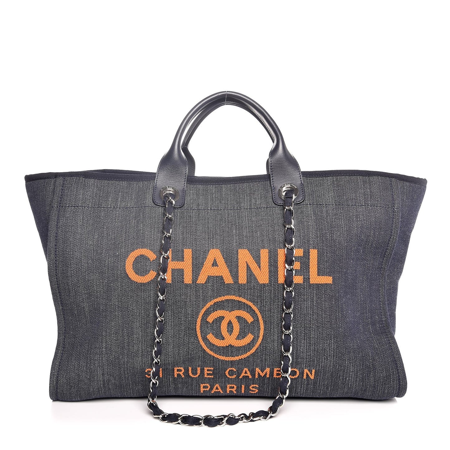 Denim Large Deauville Tote Blue Orange