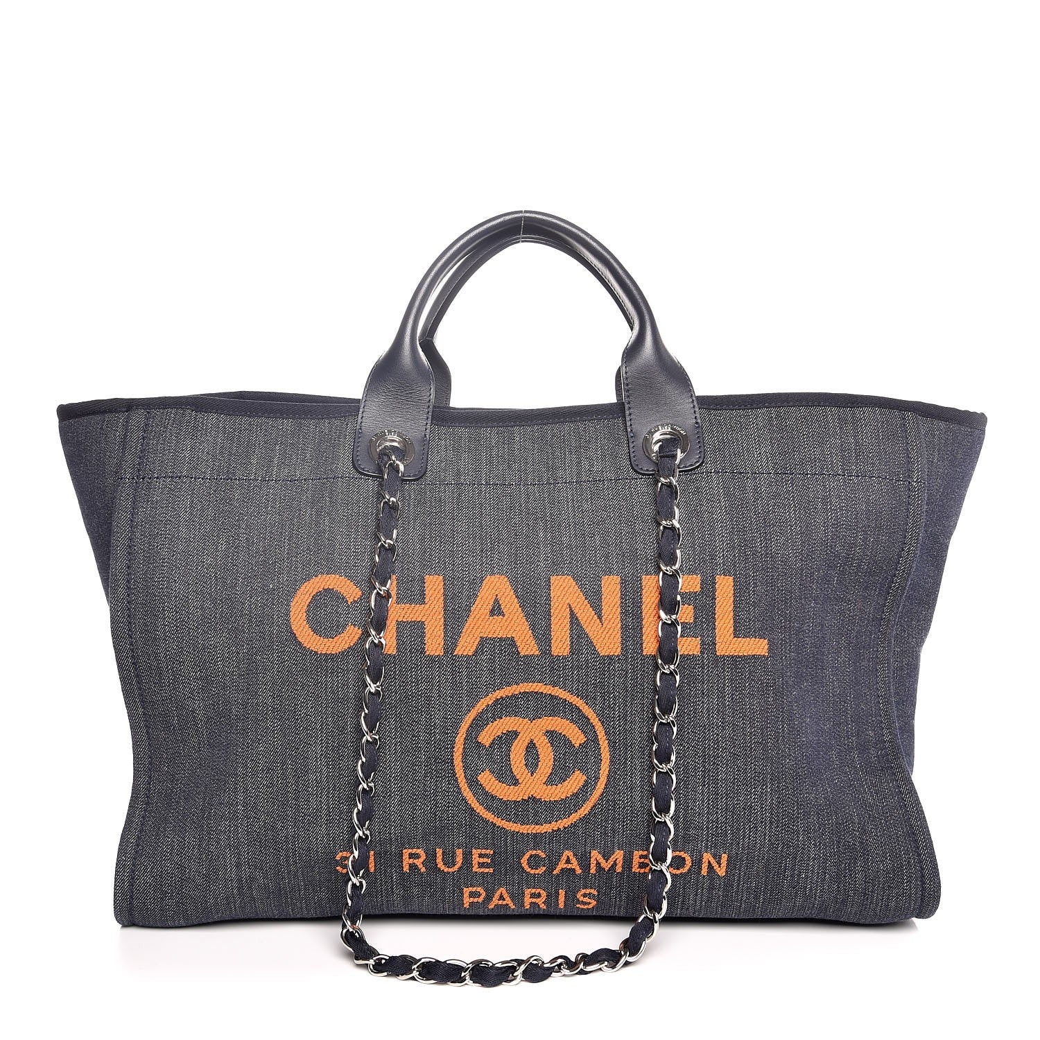 Chanel Denim Large Deauville Tote Blue Orange 1 of 7