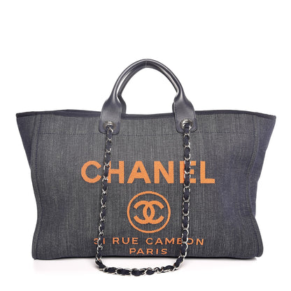 Chanel Denim Large Deauville Tote Blue Orange 1 of 7