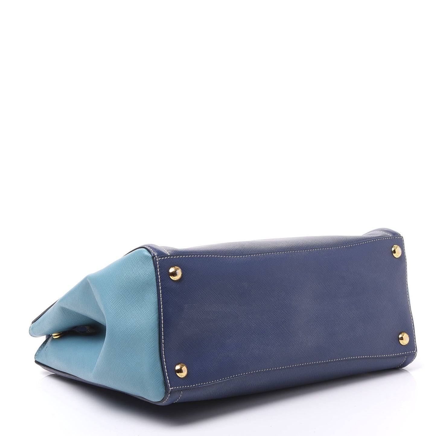 Saffiano Lux Medium Bi-Color Tote Bluette Turchese