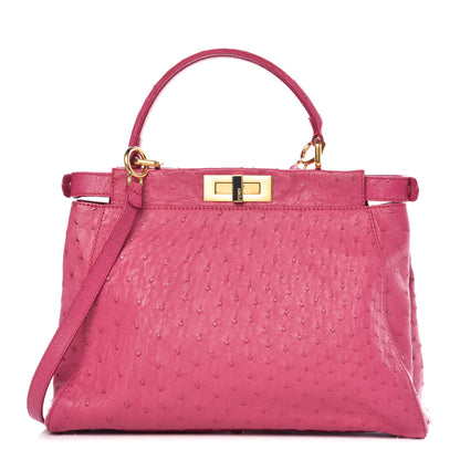Fendi Ostrich Medium Peekaboo Iconic Satchel Fuchsia 1 of 11