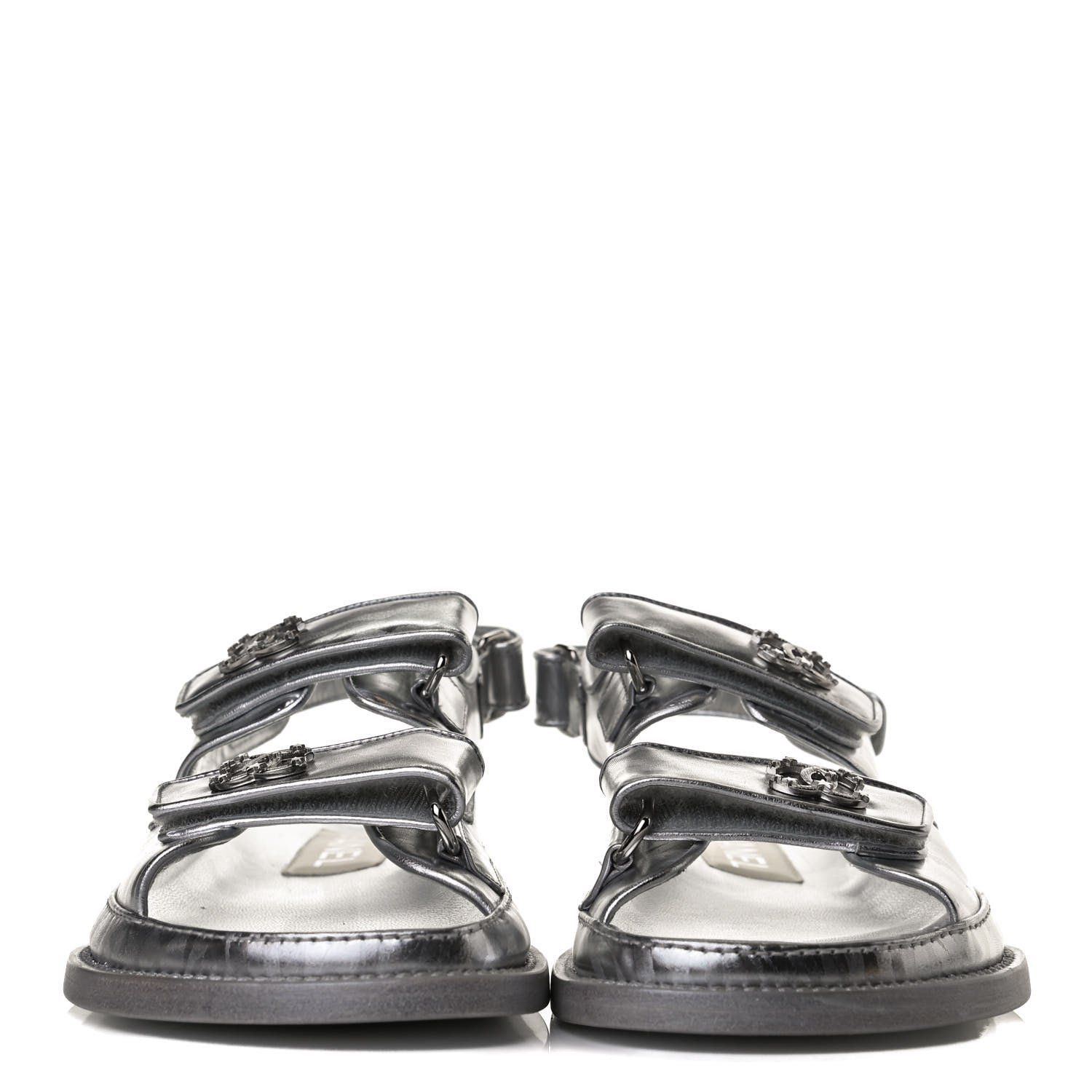 Chanel Laminated Calfskin Velcro Dad Sandals 35.5 Silver 2 of 11