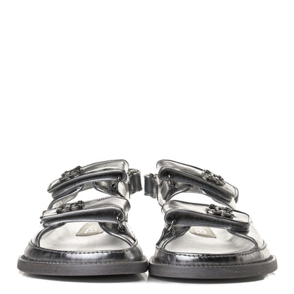 Chanel Laminated Calfskin Velcro Dad Sandals 35.5 Silver 2 of 11