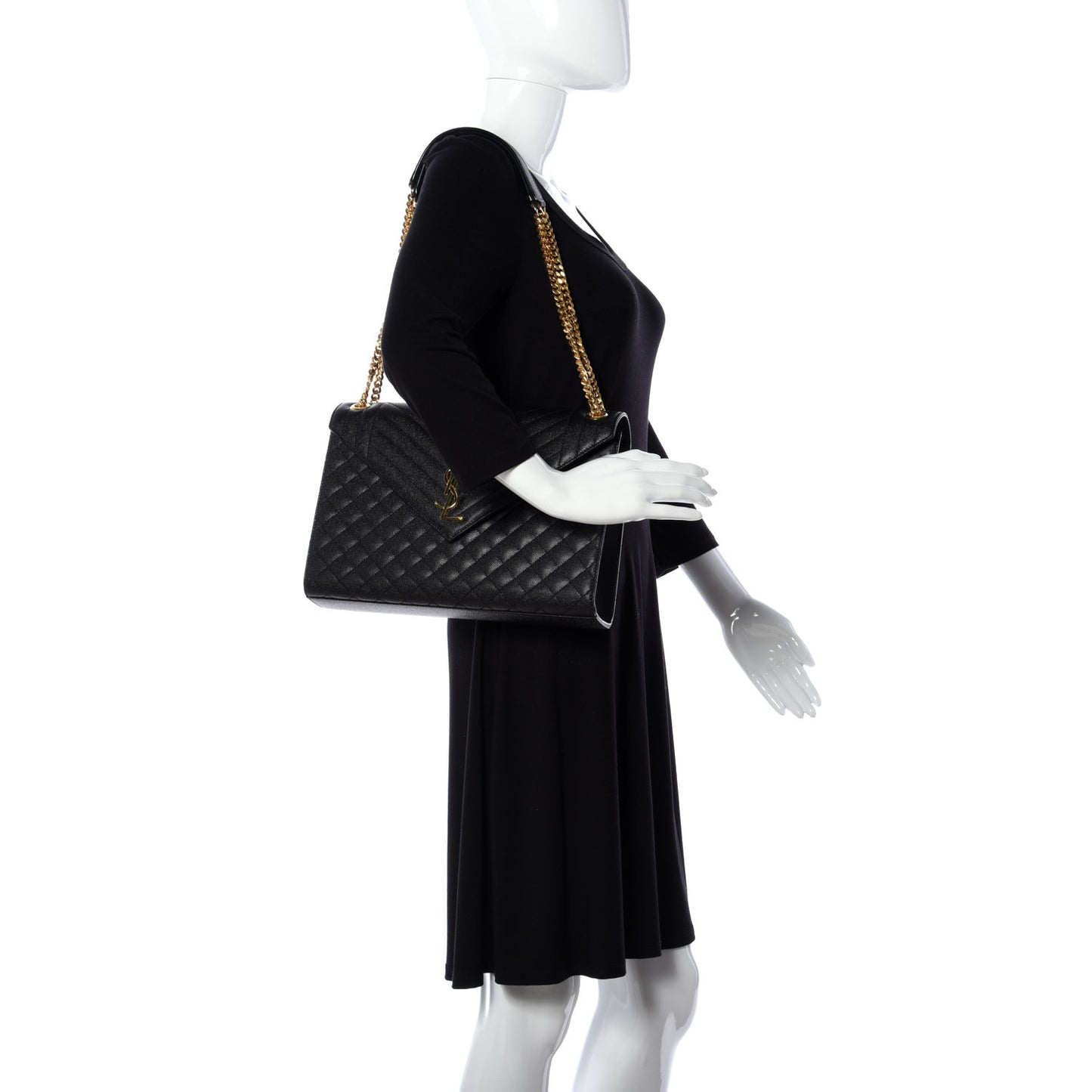 Grain De Poudre Textured Mixed Matelasse Large Triquilt Monogram Satchel Black