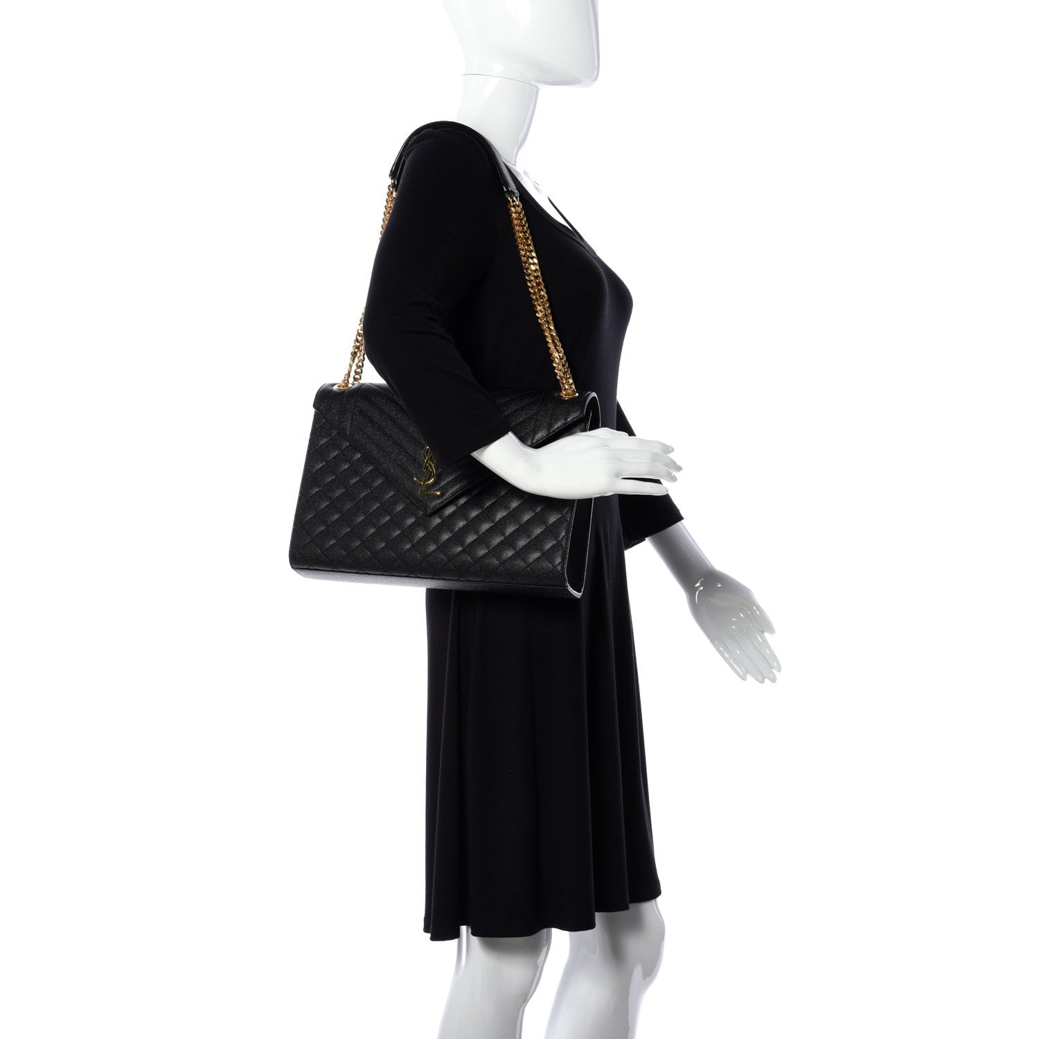 Saint Laurent Grain De Poudre Textured Mixed Matelasse Large Triquilt Monogram Satchel Black 2 of 13