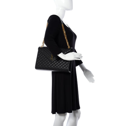 Saint Laurent Grain De Poudre Textured Mixed Matelasse Large Triquilt Monogram Satchel Black 2 of 13