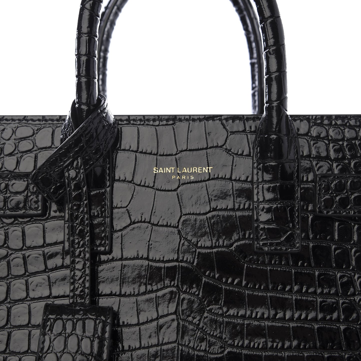 Calfskin Crocodile Embossed Nano Sac De Jour Black