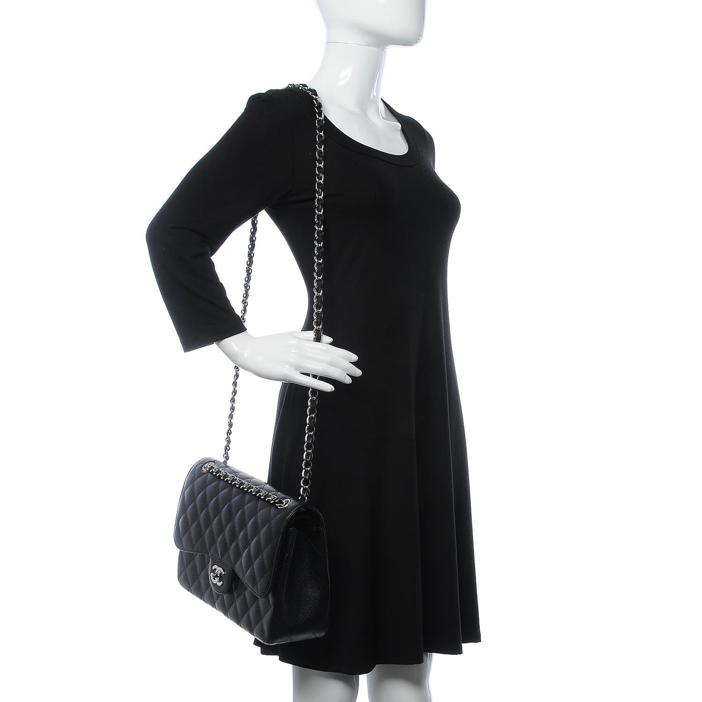 Caviar Quilted Jumbo Double Flap Black