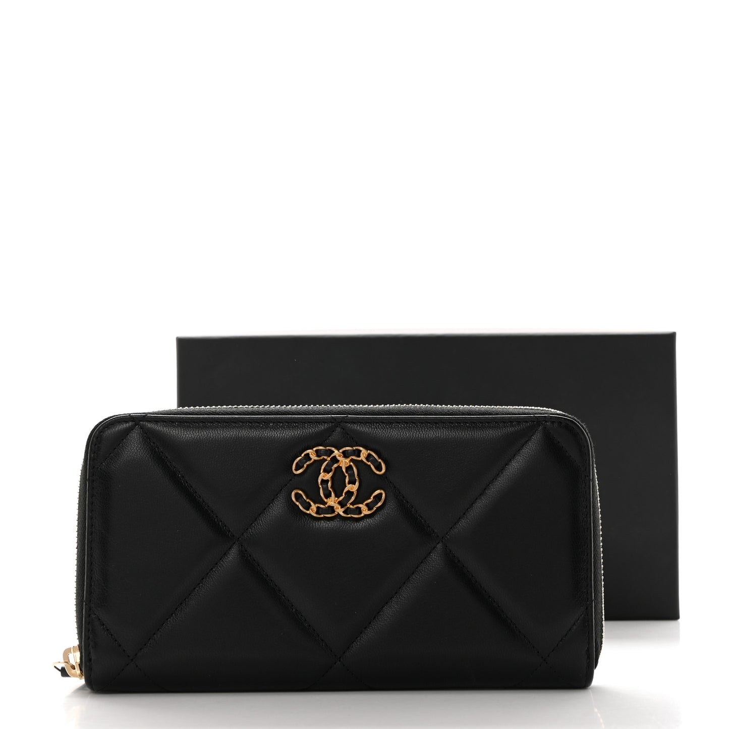 Lambskin Quilted 19 Long Zipped Around Wallet Black