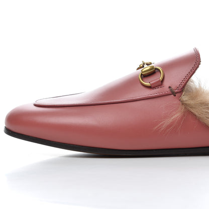 Gucci Calfskin Fur Womens Princetown Slippers 36.5 Lipstick Rose Natural 9 of 11