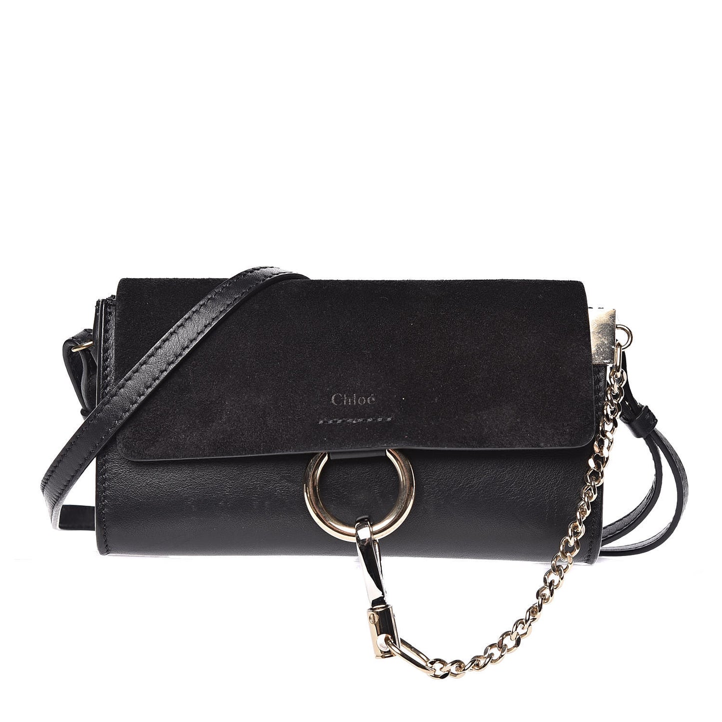 Suede Calfskin Mini Faye Shoulder Bag Black