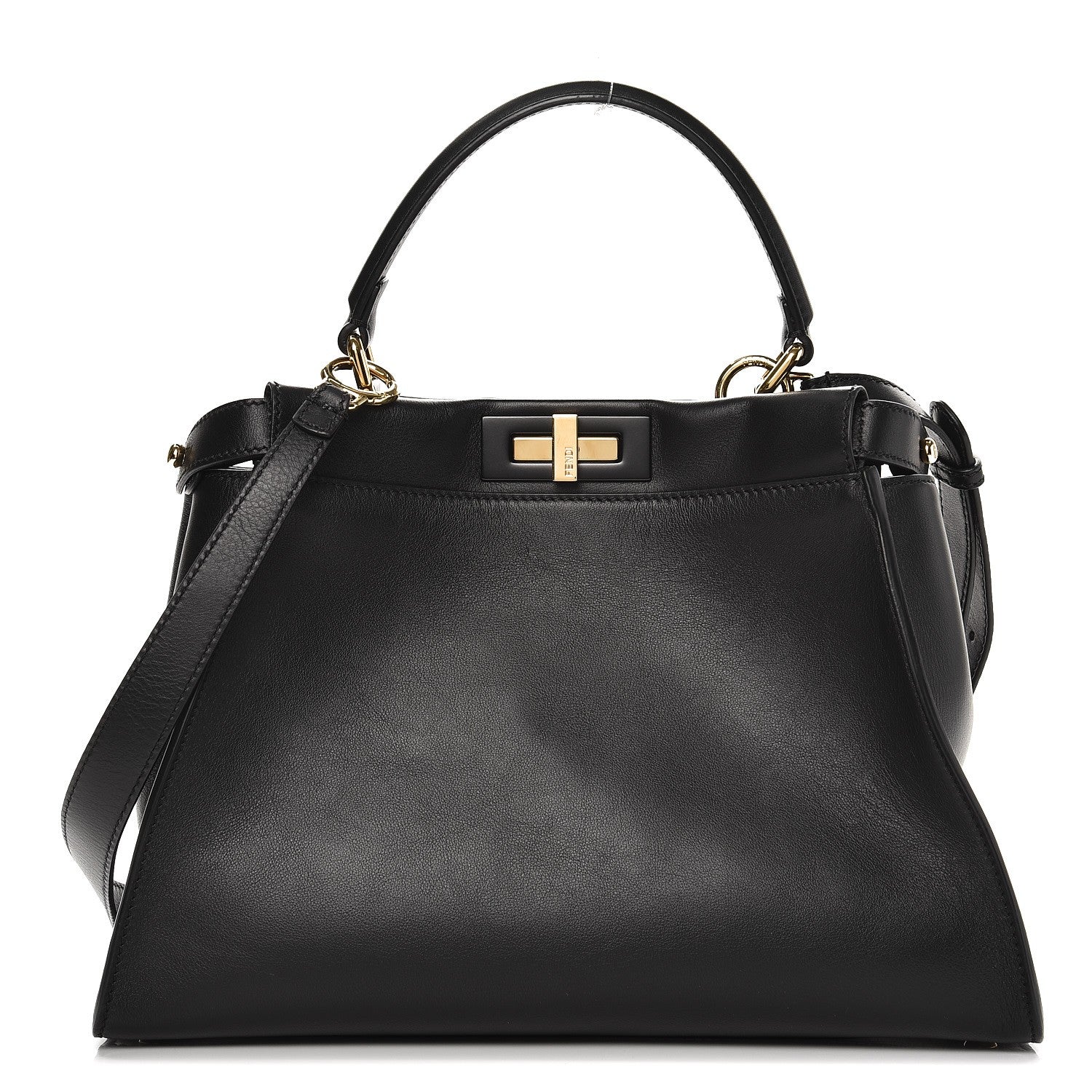 Fendi Vitello Seta Shiny Nappa Medium Peekaboo Iconic Satchel Black 1 of 8