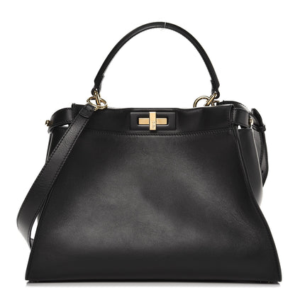 Fendi Vitello Seta Shiny Nappa Medium Peekaboo Iconic Satchel Black 1 of 8